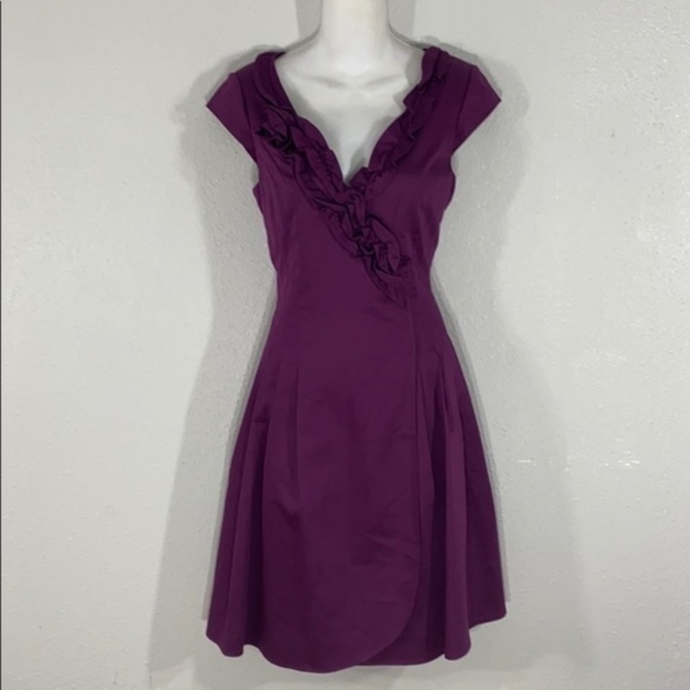 Kay Unger purple ruffle collar flare dress T8 - Picture 9 of 12